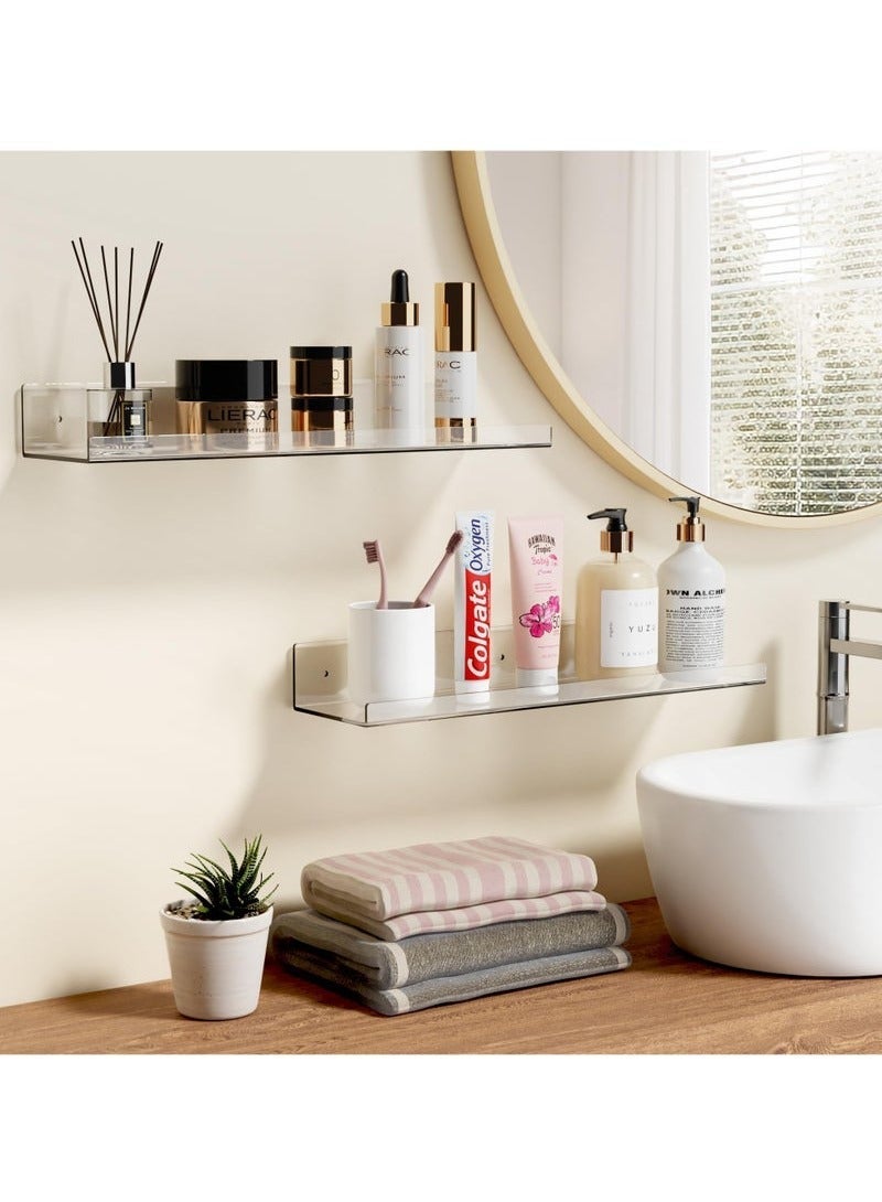 بيوينتي 4 رفوف عائمة شفافة من الأكريليك بطول 38 سم بتصميم حرف U، رف حائطي لعرض الكتب، تنظيم مستحضرات التجميل، أو ترتيب التوابل. - Image 2